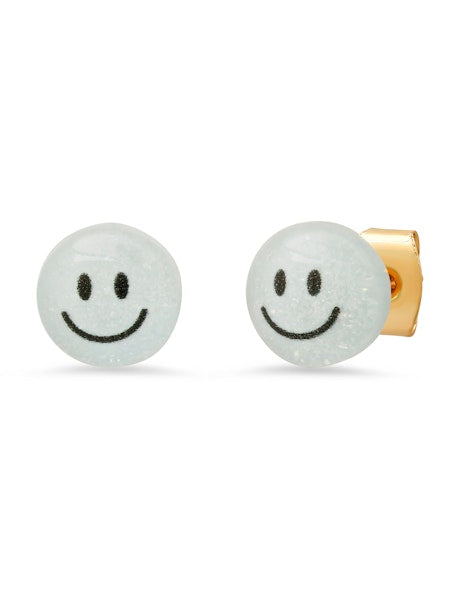 Tai Happy Face Post Earing in Light Blue Sparkle