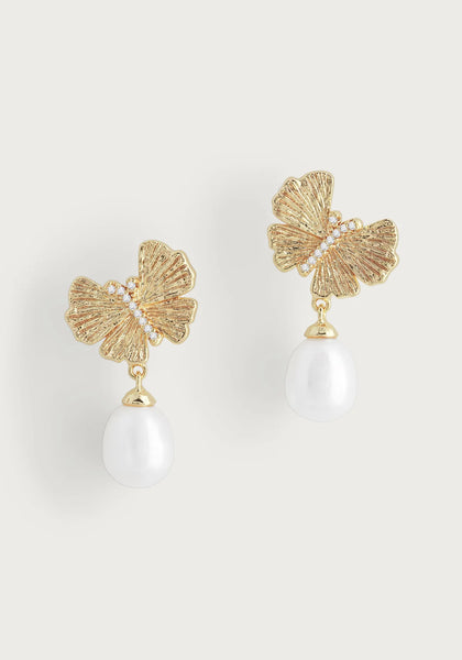 Anabel Aram Butterfly With Pearl Drop Earrings