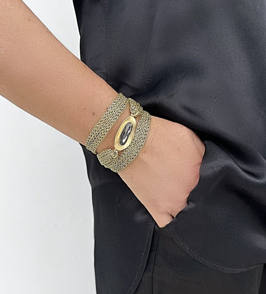 Escape Gold Mesh Bracelet with Faceted Glass Stone