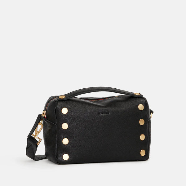 Hammitt Evan Small Crossbody in Black with Brushed Gold Red Zip