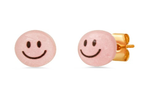 Tai Happy Face Post Earing in Light Pink Sparkle