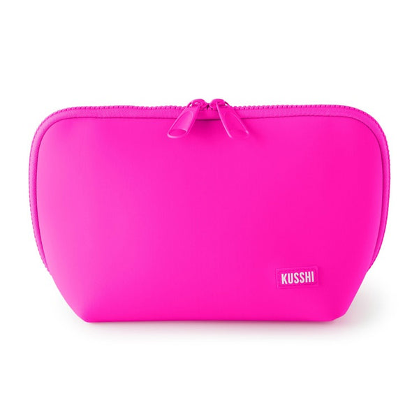 Kusshi Neoprene Collection Makeup Bag in Pink with Indigo
