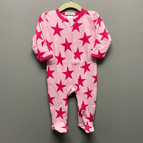 Baby Steps and Little Mish Baby Zipper Footie - Large Star Pink