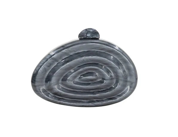 Shell Oval Swirl Acrylic Clutch in Charcoal