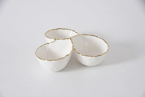 Pampa Bay Organic Three Section Server in White with Gold Trim