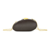 Paulina Chocolate Oval Evening Bag with Silver and Gold Top Lock