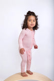 Goosies Long Sleeve Zip PJ - Gingham in Cottage Pink