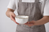 Pampa Bay Small Organic Square Bowl in White with Gold Trim