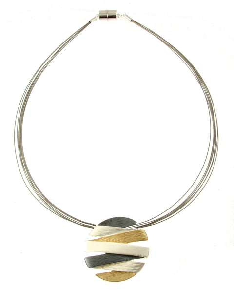 Origin Tri-Color Metal Abstract Pendant Necklace