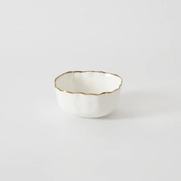 Pampa Bay Small Organic Square Bowl in White with Gold Trim
