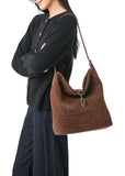 Haute Shore Sandy Hobo Handbag in Woven Chocolate Faux Suede