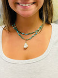 Anabel Aram Milos Beaded Necklace in Turquoise with Pearl Charm