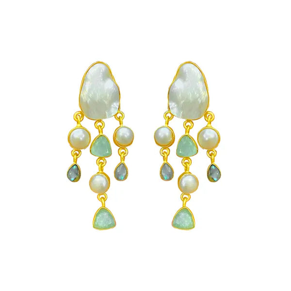 Meshca 3 line aqua and labradorite pearl earring
