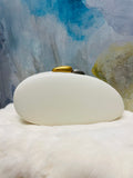 Paulina Beige Oval Evening Bag with Silver and Gold Top Lock