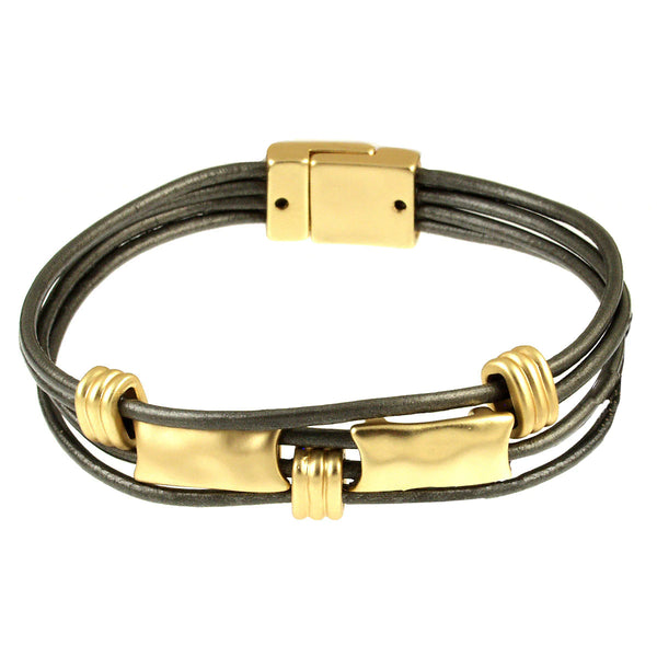Origin Leather and Metal Bar Bracelet