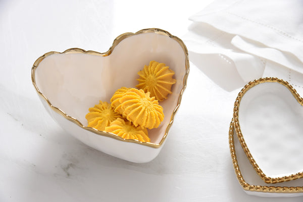 Pampa Bay Small Heart Bowl in White with Gold Trim