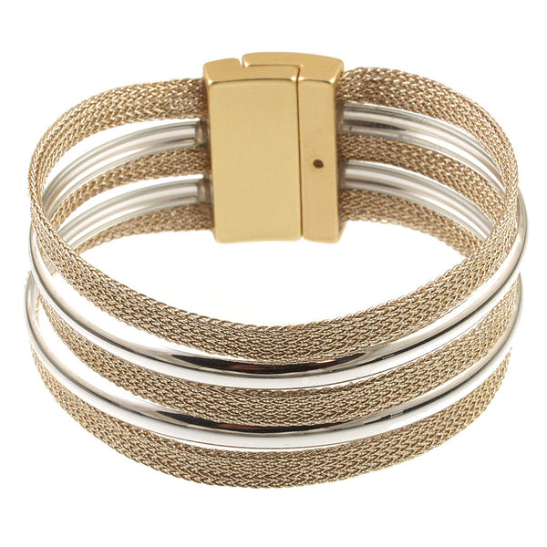 Origin Textured Multi Row Gold Texture and Shiny Silver Bracelet