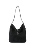 Haute Shore Sandy Hobo Handbag in Woven Black Faux Suede