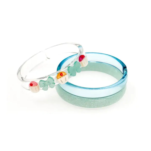Lilies and Roses Cupcake and Bows Blue Bangle (Set of 3)