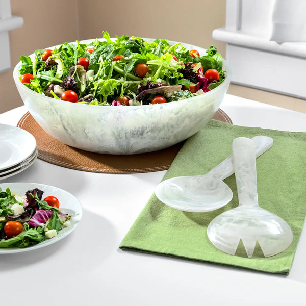 Inspired Generations White Swirl Acrylic Bowl with Salad Servers