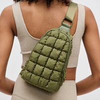 Sol and Selene Rejuvenate - Quilted Puffer Nylon Sling Backpack in Olive