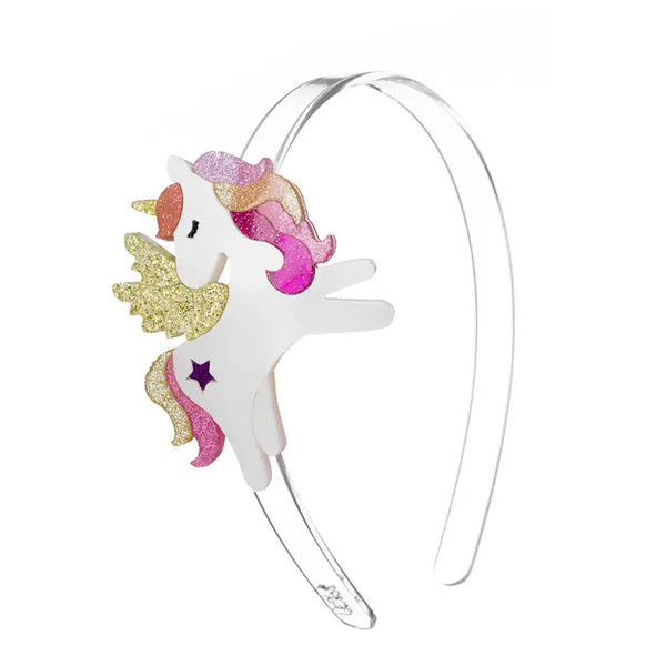 Lilies and Roses Unicorn Winged Coral Glitter Headband