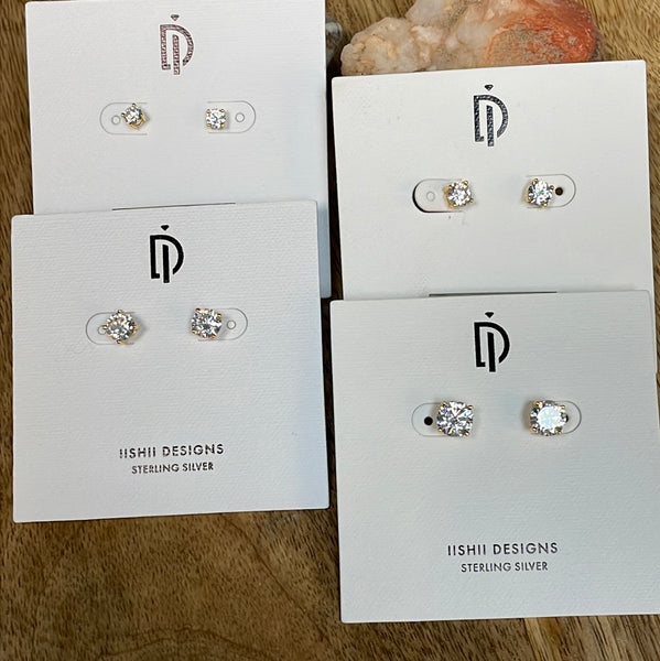 Iishii Designs Gold over Sterling Silver CZ Stud Earrings