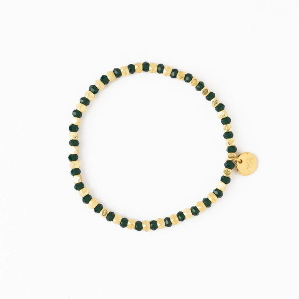 Ink + Alloy Louise Crystal Stretch Bracelet Green + Gold