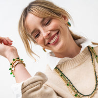 Ink + Alloy Louise Crystal Stretch Bracelet Green + Gold