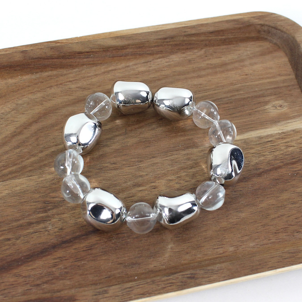 Persuasion Glass and Metal Bead Stretch Bracelet