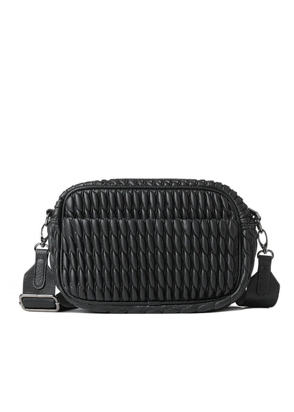 Haute Shore Noa Cargo Camera Crossbody Handbag in Black Pucker Faux Leather