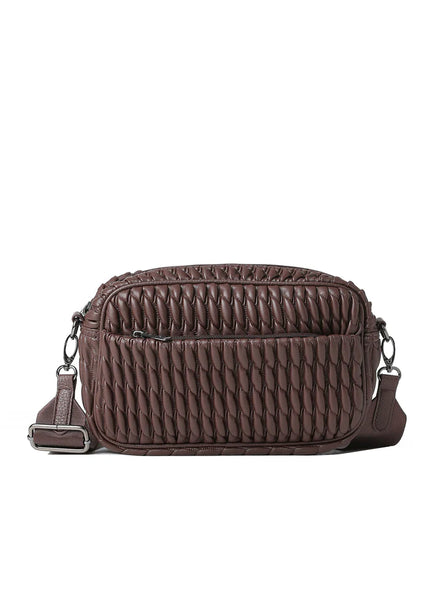 Haute Shore Noa Cargo Camera Crossbody Handbag in Chocolate Pucker Faux Leather