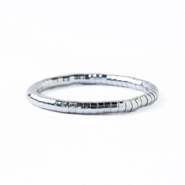 Ink + Alloy Lucille Round Bead Stretch Bracelet Silver