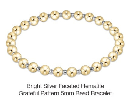 Enewton Bright Silver Faceted Hematite Grateful Pattern 5mm Bead Bracelet Gold