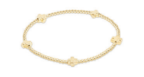 Enewton Signature Cross Small Gold Pattern 2mm Bead Bracelet Gold