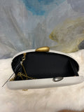 Paulina Beige Oval Evening Bag with Silver and Gold Top Lock