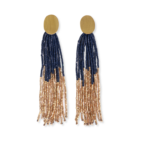 Ink + Alloy Mae Two Color Fringe Earring Navy/Gold