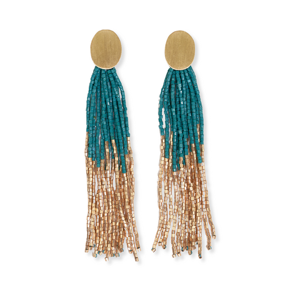 Ink + Alloy Mae Two Color Fringe Earring Teal/Gold