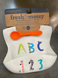 Sugarbooger Fresh & Messy Silicone Bib & Spoon Set in ABC123