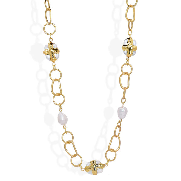 Karine Sultan Organic Link and Wrapped Pearl Accent Necklace