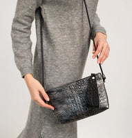 Daniella Lehavi Vega Clutch/Wristlet/Crossbody Bag in Pewter Crocco