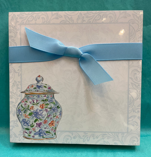 Luxe Notepad Hand Painted Blue Chinoiserie Urn