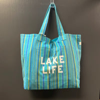 Quilted Koala Stripe Beach/Lake/Weekend Tote in Blue Multi