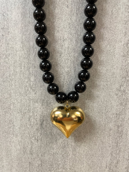 Yochi Gigi Bead and Puffy Heart Statement Necklace