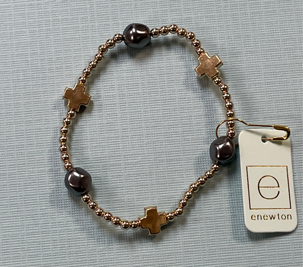 Enewton Signature Cross Admire Gold Pattern 3mm Bead Bracelet - Pearl Dark Grey