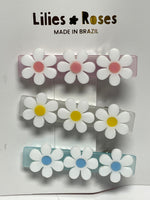 Lilies and Roses Daisies White Satin Pastel Hair Clips (set of three)