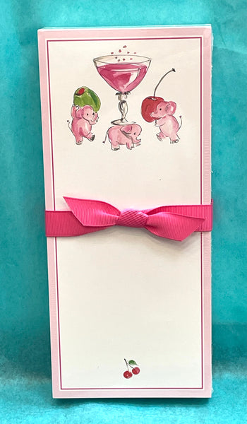 Luxe Notepad Hand Painted Drinking Elephants in Pink