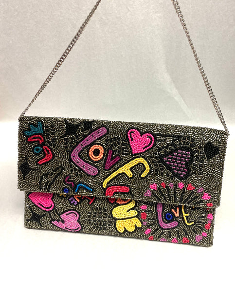 Tiana Designs Beaded LOVE and Hearts Handbag