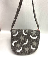 Tiana Designs Beaded Half-Moon Metallic Gunmetal Stars and Moon Handbag