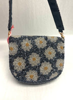 Tiana Designs Beaded Half-Moon Metallic Ink Daisey Handbag